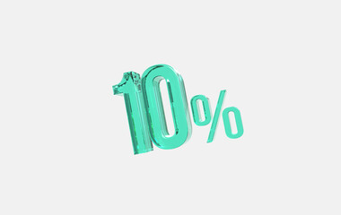 3d green glass 10% sign icon on isolated background