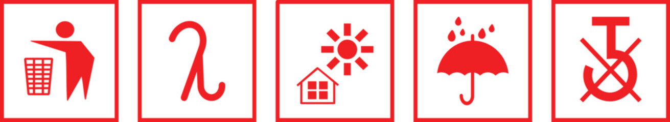 Packing icon set, shipping labels, fragile box sign, this way up sign icons package , Cardboard packaging sign labels symbols,
