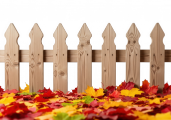 Wooden fence autumn leaves isolated on a transparent background