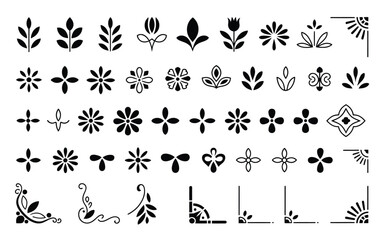 Collection of decorative vector flourishes ornaments and corner accents scalable eps illustration for design silhouette vector illustration white background