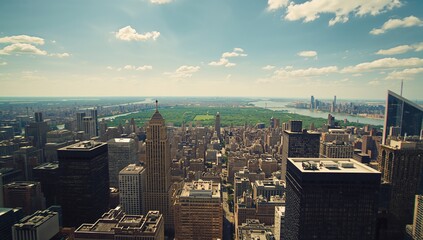 Fototapeta premium Aerial view facing the northern side of a vast urban park in a major city