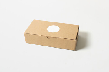 cardboard box with blank label isolated on white background, suitable for brand, cardboard box mockup template
