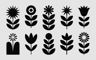 Set of abstract stylized floral vector illustrations perfect for decorative design elements and graphics silhouette vector illustration white background