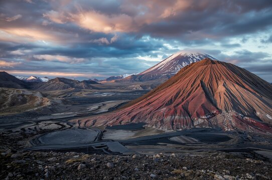 Canyon panorama featuring a hazardous volcano in a protected natural area