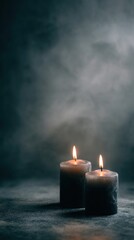 Minimal blurred background in deep charcoal tones, faint candle glow and soft mist, sleek Halloween mood with balanced shadows, refined modern copy space.