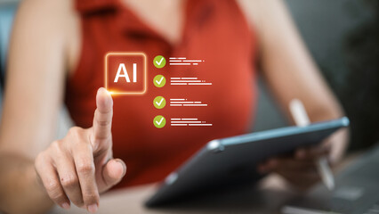 AI Button and Checklist Ticks on Tablet for Digital Transformation