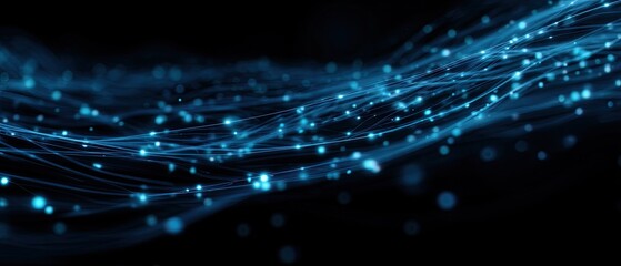 Abstract composition featuring blue glowing lines and particles against a dark background, hinting at data flow