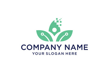Leaf icon with digital elements logo