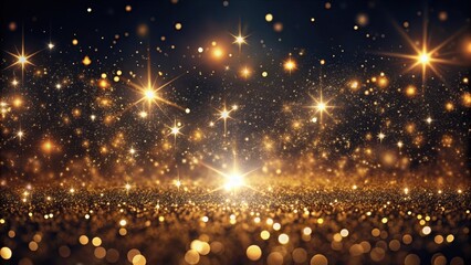 Obraz premium Glittering gold dust settles on a dark abstract background with twinkly lights creating a mesmerizing pattern , night sky, twinkly lights