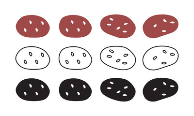 Cookie Icons Set, Outline, Solid, and Black Silhouette Styles Vector