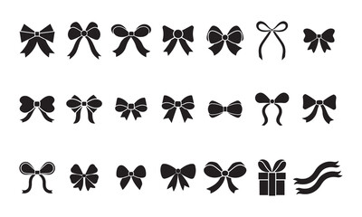 Mega Set of Black Ribbon Bow Silhouettes Vector Icons for Gifts and Decoration