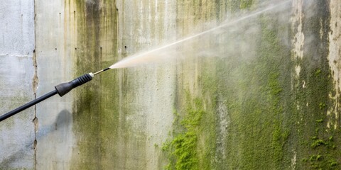 High pressure water jet cleaning a dirty wall with algae and mildew , cleanliness, grease, cleanliness,grease,water,fungi,jet,washing