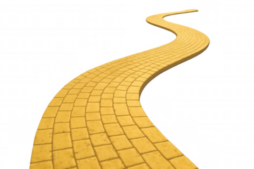 Yellow brick road winding through a path, symbolizing journey, aspirations, future, and finding a way