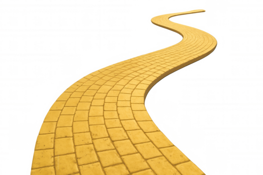 Yellow brick road winding through a path, symbolizing journey, aspirations, future, and finding a way