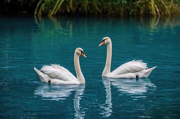 Birds Swimming in a Small Lake