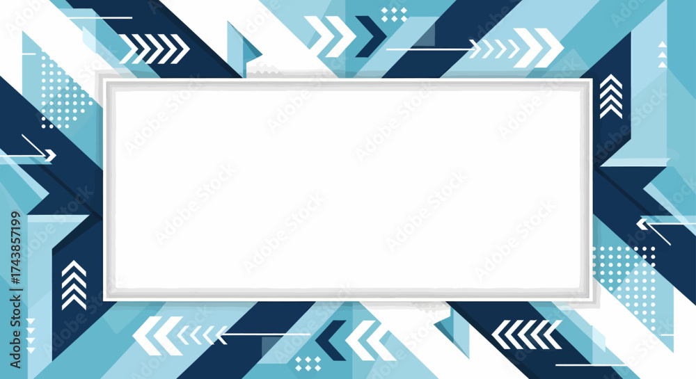 Wall mural modern abstract background with a dynamic geometric arrow pattern in shades of blue, providing a cen