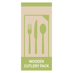 Wooden fork, knife, spoon. Eco goods, cutlery. Vector illustration. Ecology concept, recycling