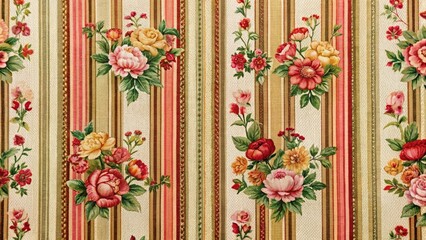 Retro striped fabric with floral patterns, floral patterns