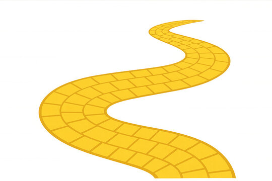 Yellow brick road winding through, representing a journey, path, and following a success concept on transparent background