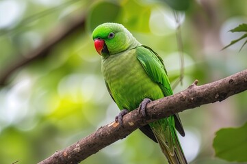 The vibrant green parrot is a species from the Americas, originally found in the southern United States and northern regions. These parrots are excellent companions and capable of mimicking human