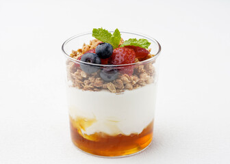 Healthy Yogurt Parfait with Granola, Berries, and Honey
