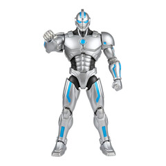 Silver robot superhero action figure © PNG Lab