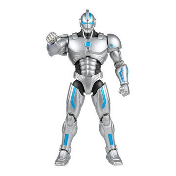 Silver robot superhero action figure