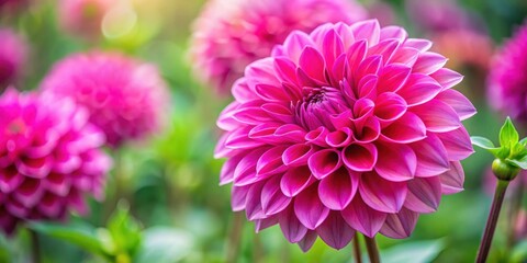Close-up vibrant hot pink dahlia flower in soft focus, garden, detailed,  garden, detailed, colorful, horticulture