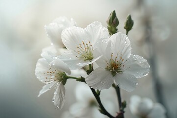 Dew-covered white blossoms