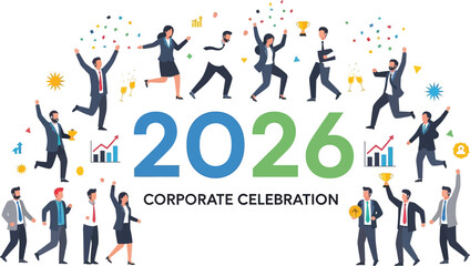 Fototapeta premium Vector art of enthusiastic business team celebrating corporate success in 2026