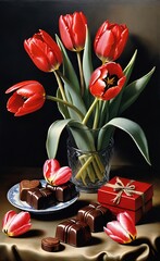 Love in Bloom: A Heartfelt Gift of Chocolate and Tulips