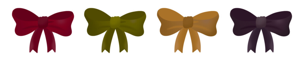 Set of four colorful elegant ribbon bows.