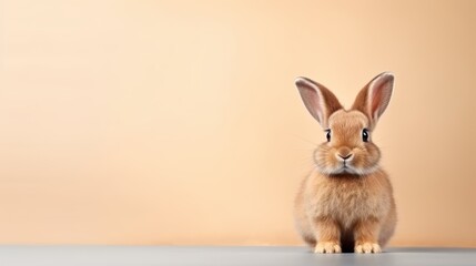 Obraz premium cute animal pet rabbit or bunny brown color smiling and laughing isolated with copy space for easter background, rabbit, animal, pet, cute, fur, ear, mammal, background, celebration, generate by AI