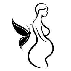 Pregnant woman silhouette with butterfly design illustration symbolizing transformation and new beginnings for expecting mothers