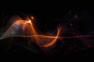 Colorful abstract spiraling lines glowing in the dark
