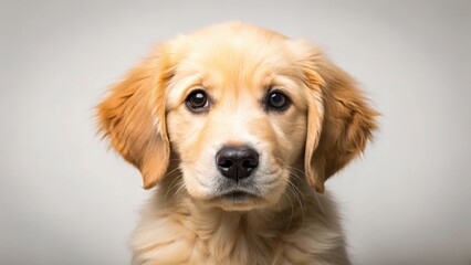 A playful golden retriever puppy with a thick coat of fluffy fur and large