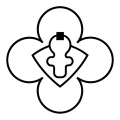 Monochrome Japanese Kamon Emblem Depicting a Stylized Flower with Intricate Details and Modern Simplification