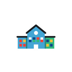 Colorful School Building Icon on White Background.