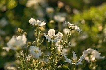 Fototapeta premium Small garden blooming with white flowers
