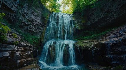 Picturesque Waterfall with Multiple Streams and Greenery