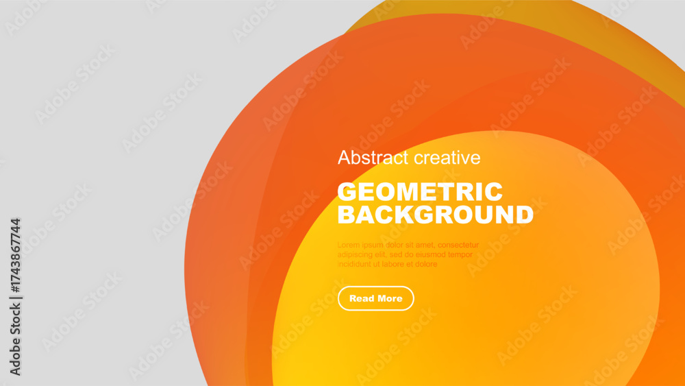 Poster abstract orange geometric background. text reads geometric background with sample text, plus button.