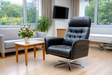 Fototapeta premium Modern private hospital room with comfortable recovery furniture