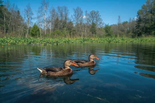 A pair of ducks swimming on the water - Powered by Adobe