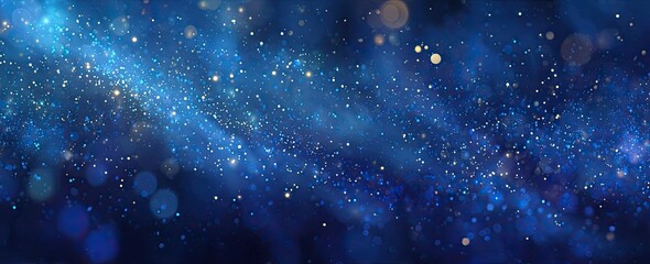 Abstract image of a vast celestial background, featuring shimmering blue and golden light particles