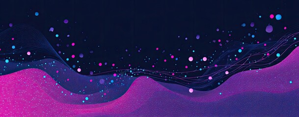 Abstract digital art featuring flowing gradients of pink, purple and blue hues, and a dotted background
