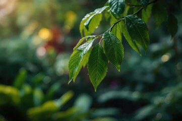 Obraz premium Damp foliage dangling in a backyard