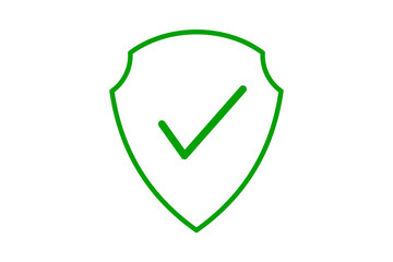 Green shield with a checkmark inside, isolated on transparent background