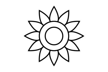 Simple black and white line art drawing of a sunflower isolated on transparent background