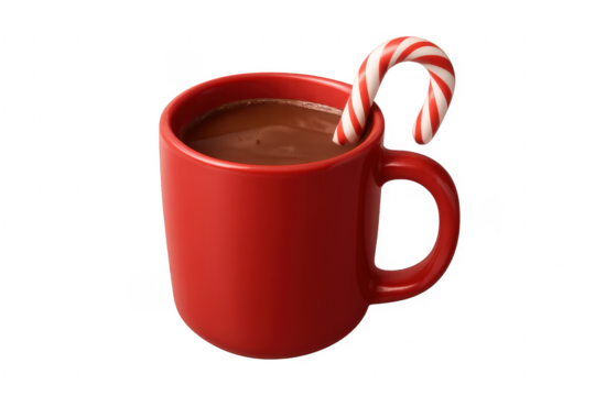 Hot chocolate in red mug with candy cane