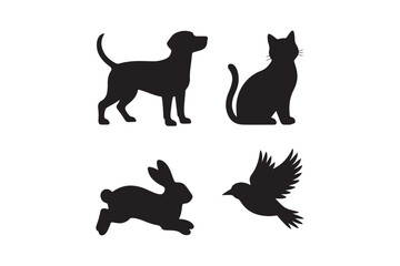Silhouettes of a dog cat rabbit and bird